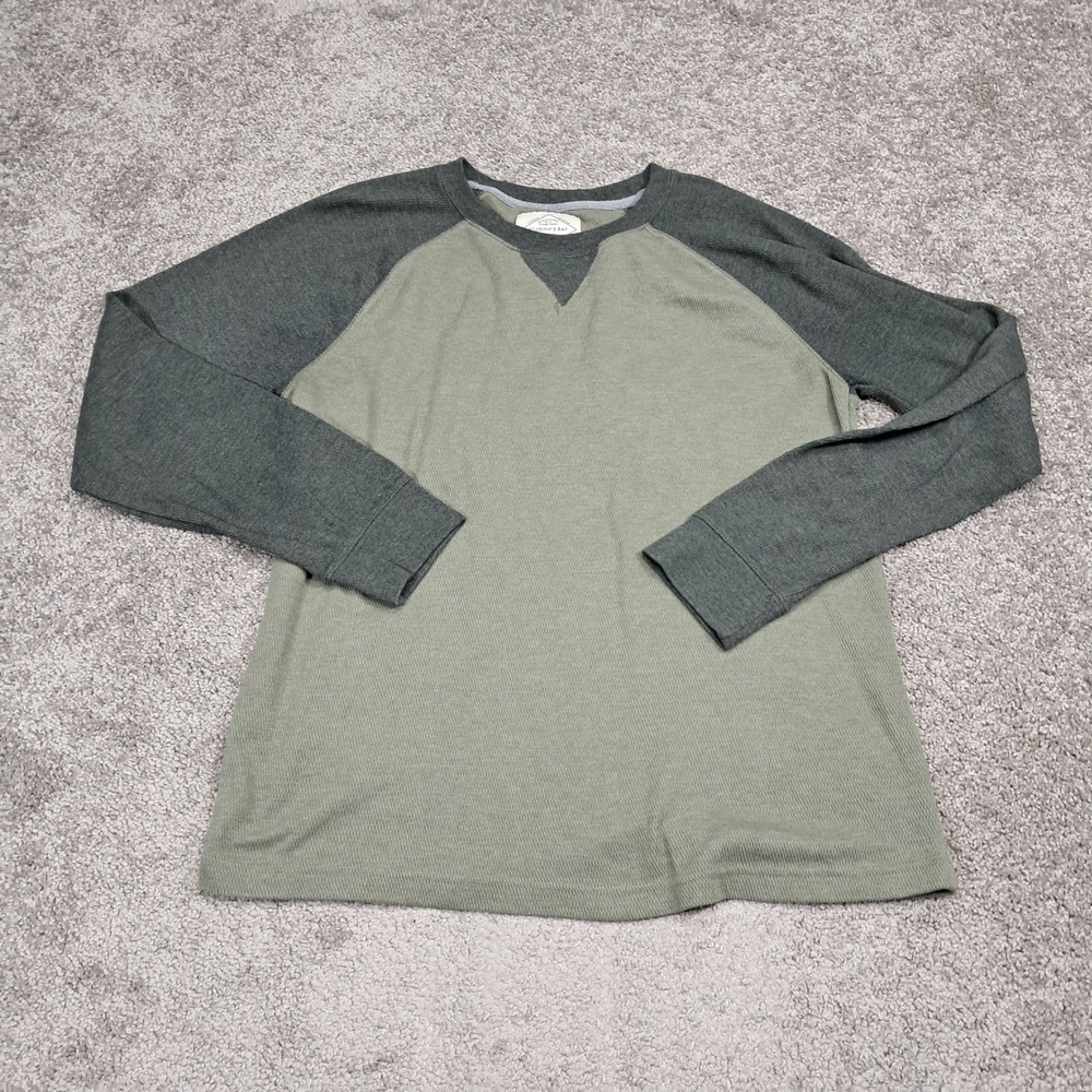 St Johns Bay Mens Large Thermal Raglan‎ Shirt Olive Green Charcoal Grey Waffle